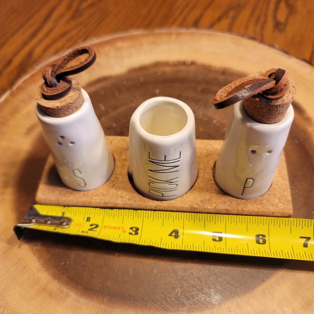 Mud Pie Ceramic Salt Pepper Shakers & Toothpick Holder With Cork Tray - Picture 11 of 12